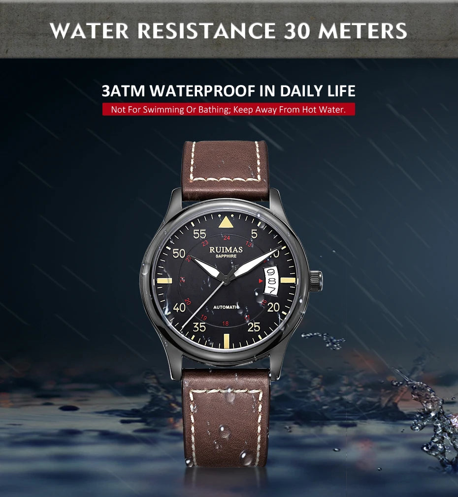 MEGIR & RUIMAS Army Sport Watches Men Leather Strap Waterproof Wristwatch Automatic Mechanical Watch Man Relogio Masculino Clock