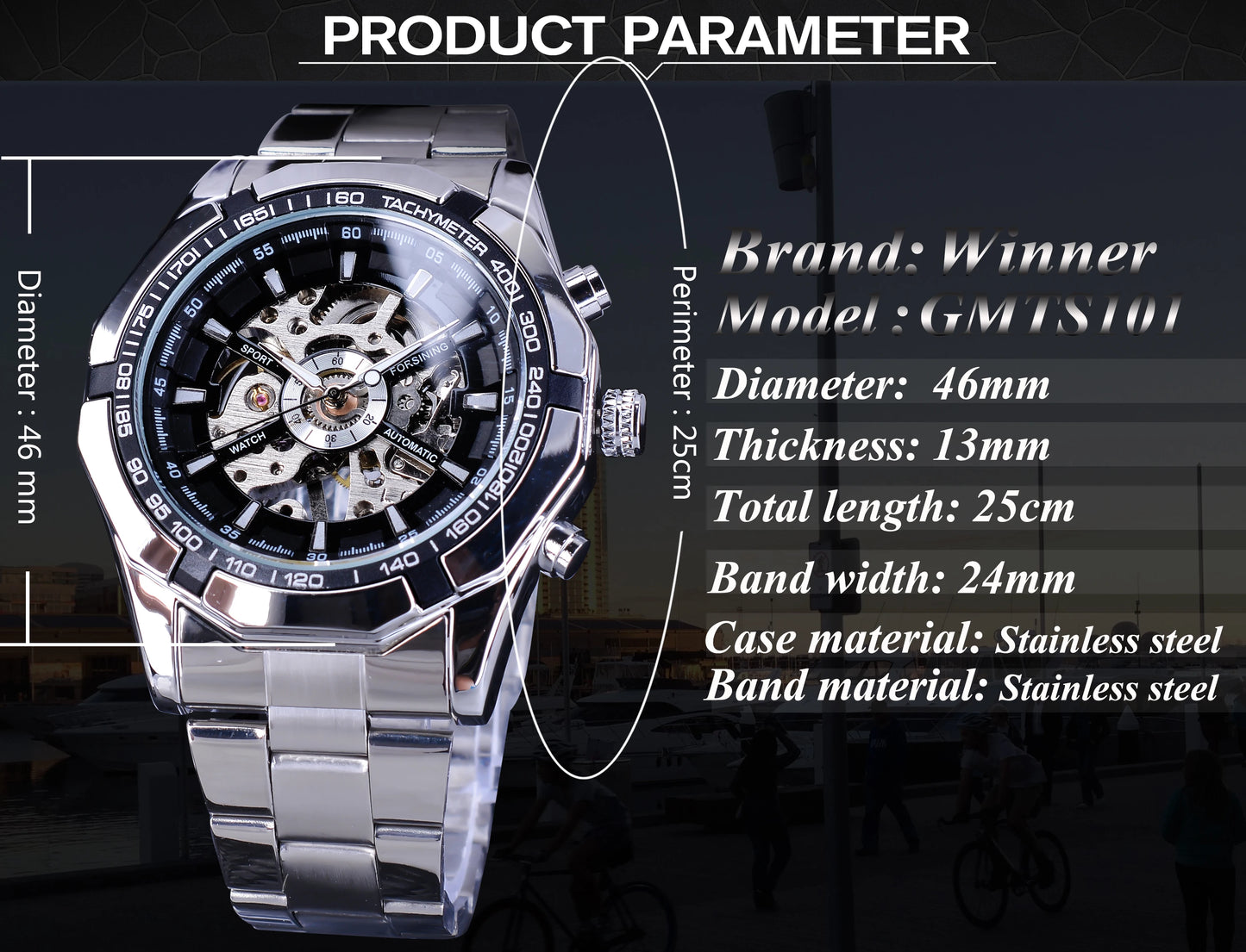 Forsining 2021 Stainless Steel Waterproof Mens Skeleton Watches Top Brand Luxury Transparent Mechanical Sport Male Wrist Watches