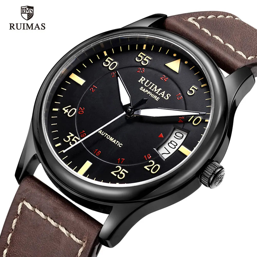 MEGIR & RUIMAS Army Sport Watches Men Leather Strap Waterproof Wristwatch Automatic Mechanical Watch Man Relogio Masculino Clock