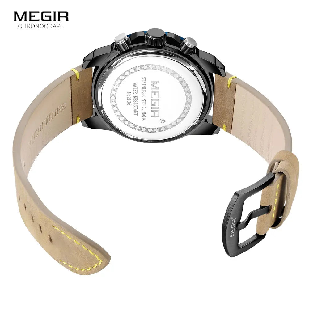 MEGIR Watches Men Fashion Leather Strap Chronograph Quartz Watch for Man Military Sport Waterproof Wristwatch Relogio Часы Reloj