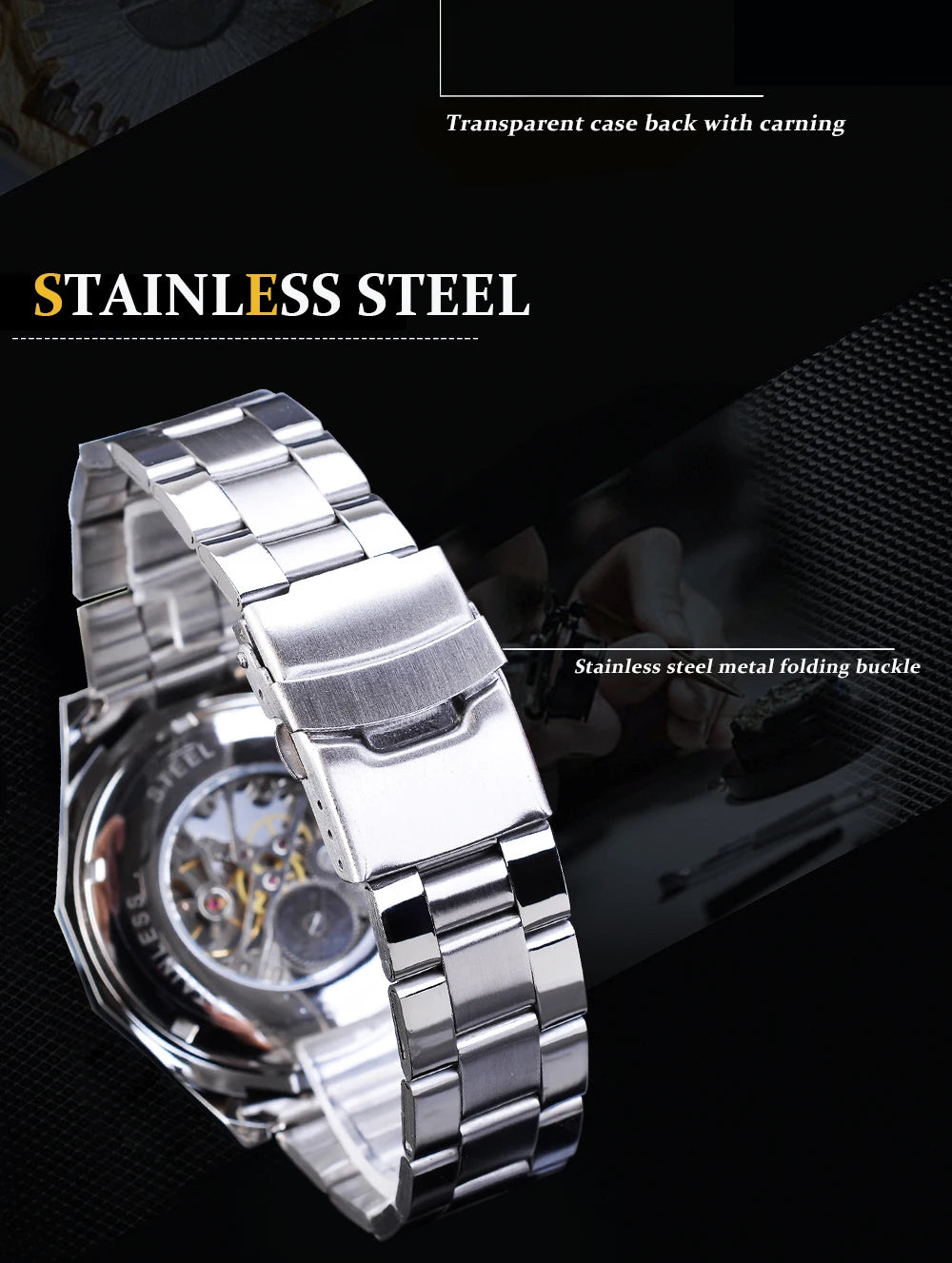 Forsining 2021 Stainless Steel Waterproof Mens Skeleton Watches Top Brand Luxury Transparent Mechanical Sport Male Wrist Watches