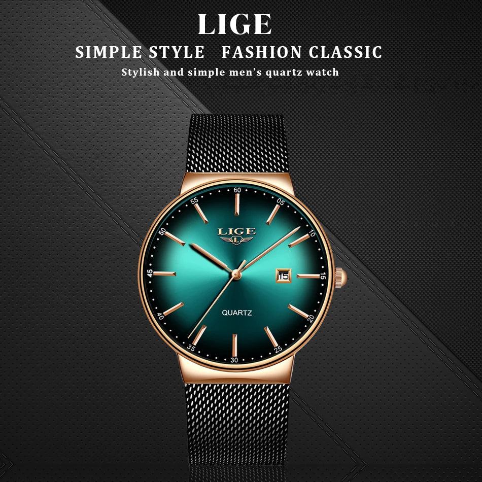 LIGE Sports Date Mens Watches Top Brand Luxury Waterproof Fashion Cool Watch Men Ultra Thin Dial Quartz Watch Relogio Masculino