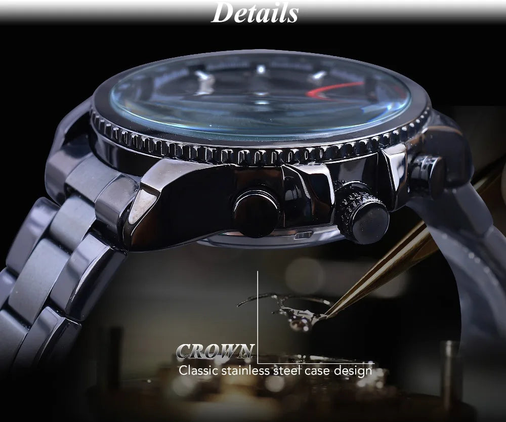 Forsining Three Dial Calendar Stainless Steel Men Mechanical Automatic Wrist Watches Top Brand Luxury Military Sport Male Clock