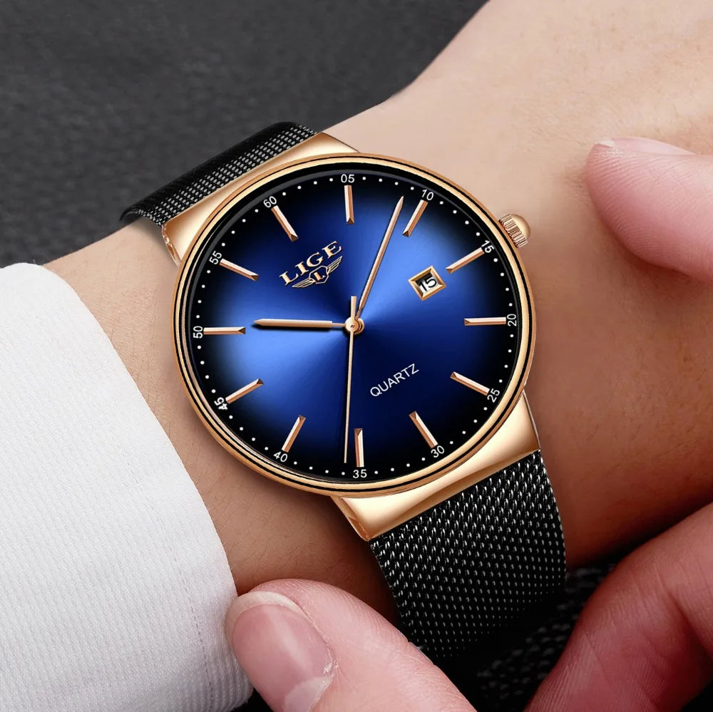 LIGE Sports Date Mens Watches Top Brand Luxury Waterproof Fashion Cool Watch Men Ultra Thin Dial Quartz Watch Relogio Masculino