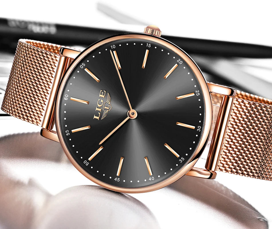 2023 LIGE New Rose Gold Women Watch Business Quartz Watch Ladies Top Brand Luxury Female Wrist Watch Girl Clock Relogio Feminin