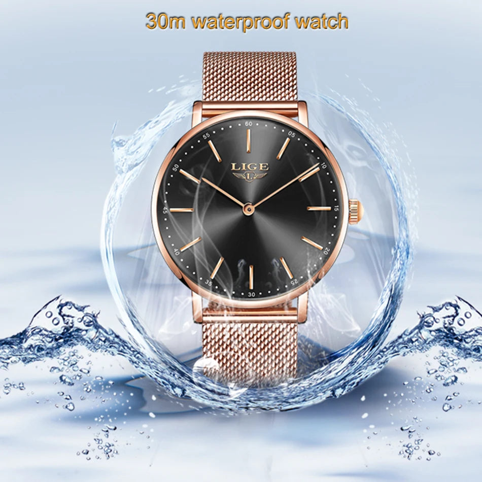 2023 LIGE New Rose Gold Women Watch Business Quartz Watch Ladies Top Brand Luxury Female Wrist Watch Girl Clock Relogio Feminin