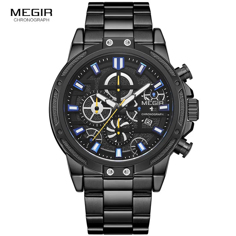 MEGIR 2019 Men's Business Quartz Watches Army Sports Chronograph Wristwatch Man Top Brand Luxury Relogios Masculinos 2108 Black