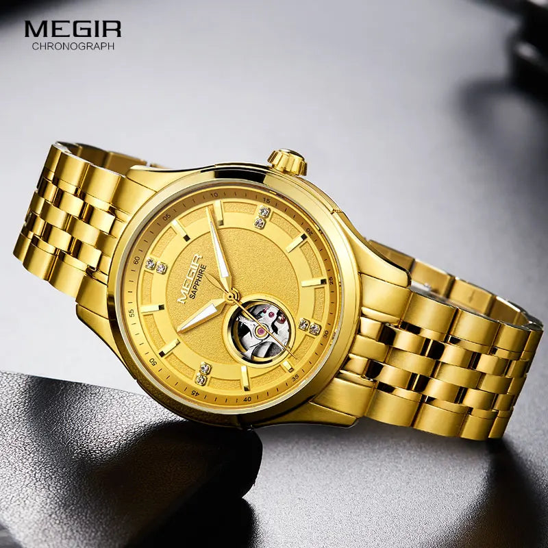 MEGIR Men's Stainless Steel Mechanical Watches Luxury Hand Wind Wristwatch Top Brand Relogios Masculino Clock Waterproof 62055