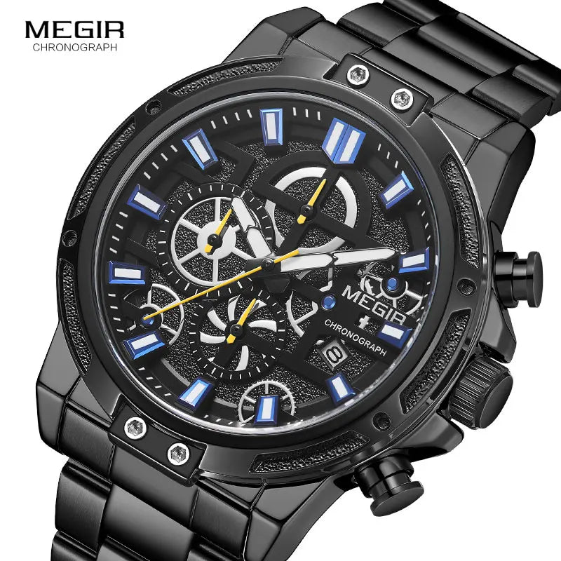 MEGIR 2019 Men's Business Quartz Watches Army Sports Chronograph Wristwatch Man Top Brand Luxury Relogios Masculinos 2108 Black