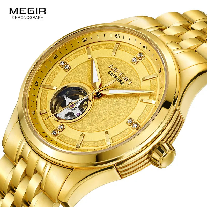 MEGIR Men's Stainless Steel Mechanical Watches Luxury Hand Wind Wristwatch Top Brand Relogios Masculino Clock Waterproof 62055