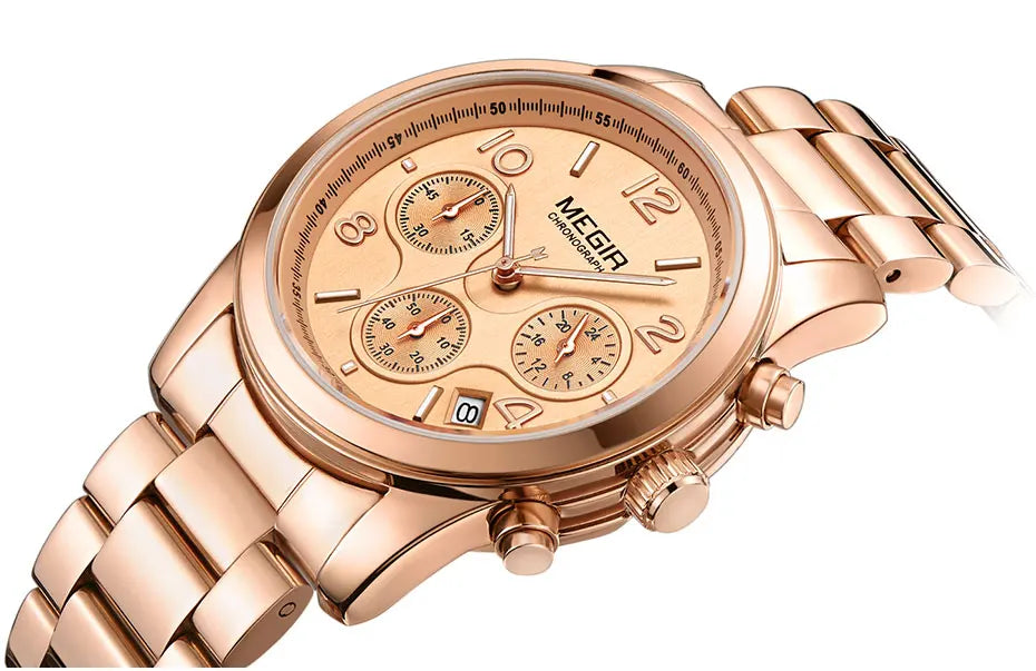 Megir Ladies Watch Chronograph Quartz Watches Women Top Brand Luxury Rose Gold Wristwatch Relogio Feminino часы женские 2057