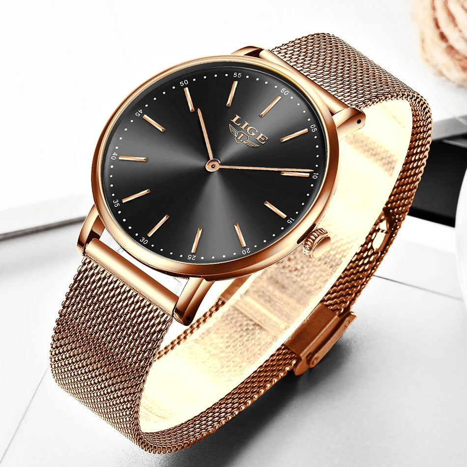 2023 LIGE New Rose Gold Women Watch Business Quartz Watch Ladies Top Brand Luxury Female Wrist Watch Girl Clock Relogio Feminin