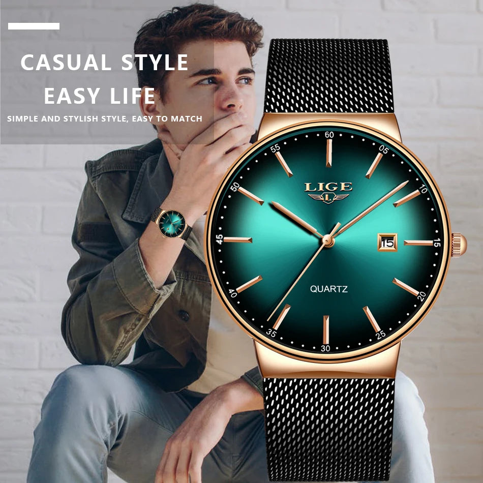 LIGE Sports Date Mens Watches Top Brand Luxury Waterproof Fashion Cool Watch Men Ultra Thin Dial Quartz Watch Relogio Masculino