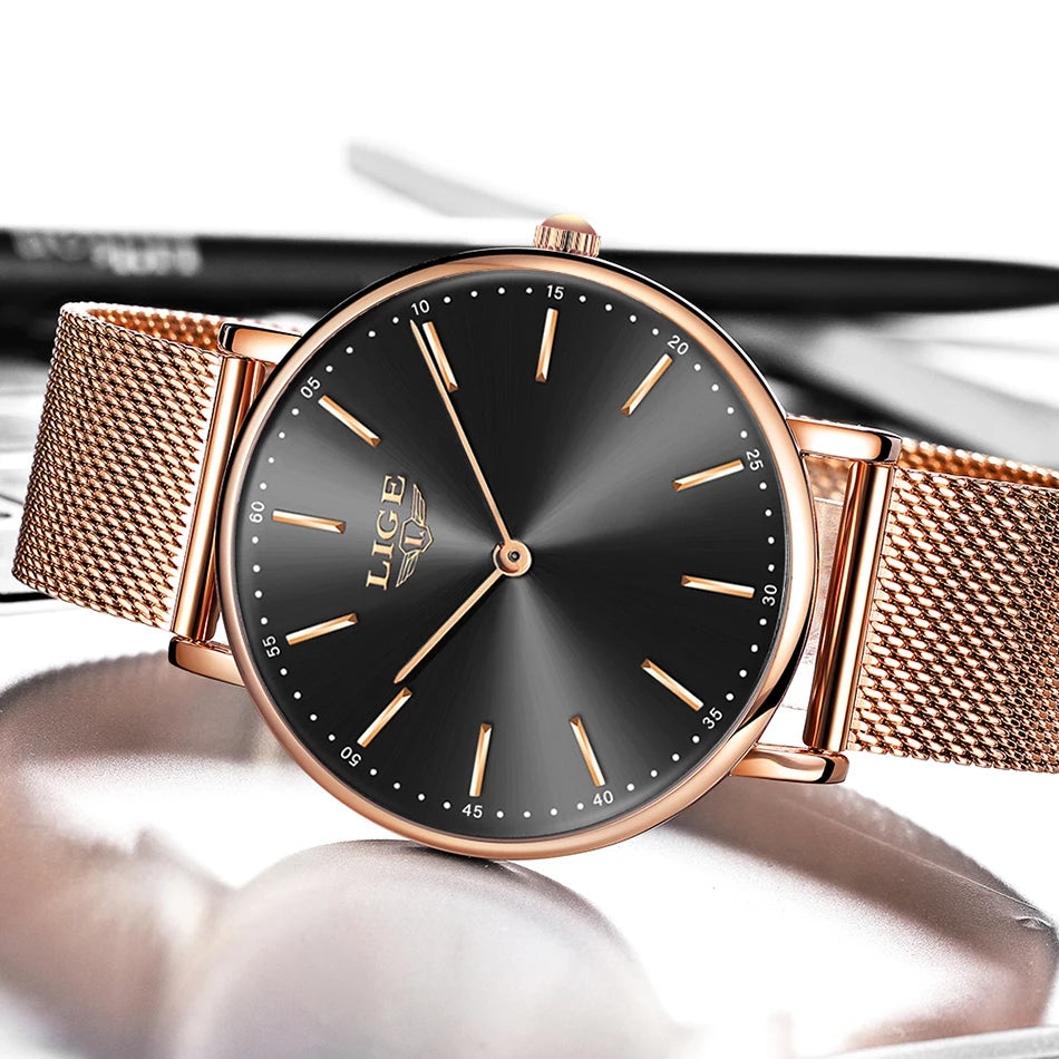 2023 LIGE New Rose Gold Women Watch Business Quartz Watch Ladies Top Brand Luxury Female Wrist Watch Girl Clock Relogio Feminin