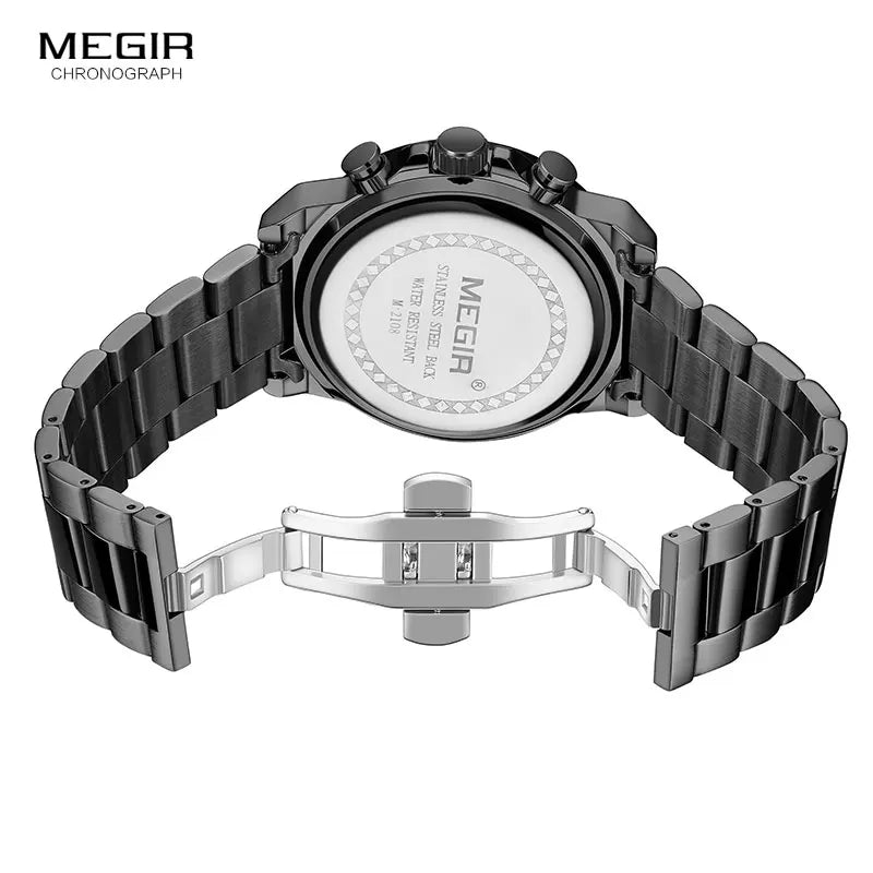 MEGIR 2019 Men's Business Quartz Watches Army Sports Chronograph Wristwatch Man Top Brand Luxury Relogios Masculinos 2108 Black