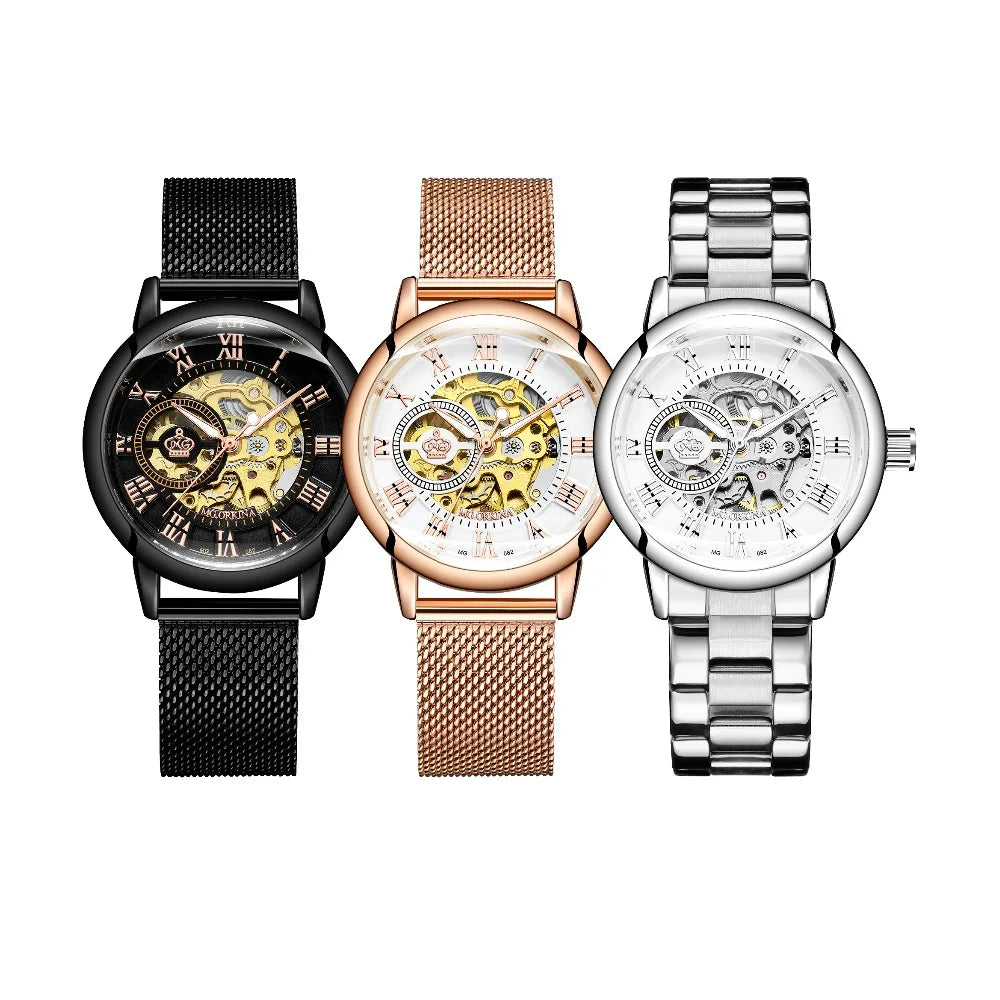 ORKINA Mechanical Women Bracelet Watch Skeleton Automatic Wristwatch Mesh Stainless Steel Band Female Clock Chic Reloj Mujer