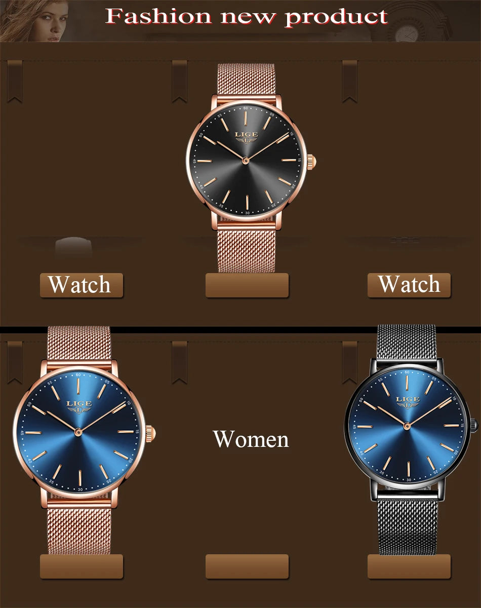 2023 LIGE New Rose Gold Women Watch Business Quartz Watch Ladies Top Brand Luxury Female Wrist Watch Girl Clock Relogio Feminin