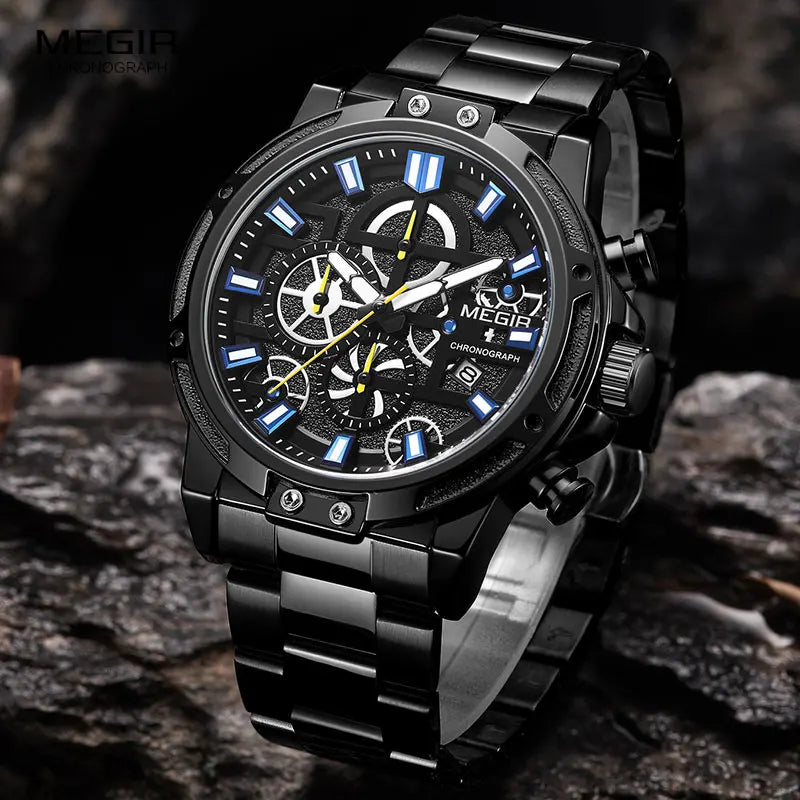 MEGIR 2019 Men's Business Quartz Watches Army Sports Chronograph Wristwatch Man Top Brand Luxury Relogios Masculinos 2108 Black