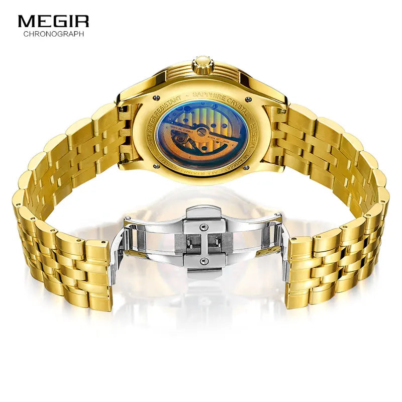 MEGIR Men's Stainless Steel Mechanical Watches Luxury Hand Wind Wristwatch Top Brand Relogios Masculino Clock Waterproof 62055