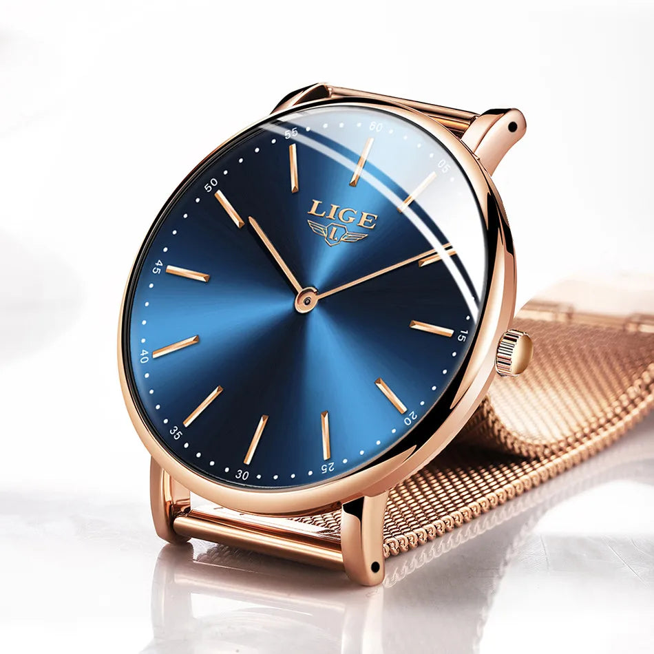 2023 LIGE New Rose Gold Women Watch Business Quartz Watch Ladies Top Brand Luxury Female Wrist Watch Girl Clock Relogio Feminin