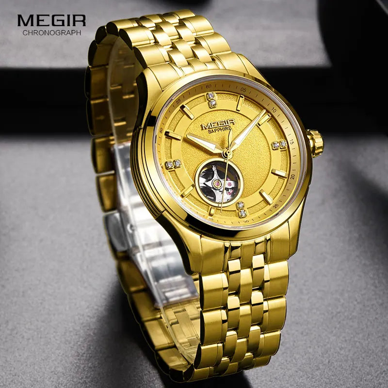 MEGIR Men's Stainless Steel Mechanical Watches Luxury Hand Wind Wristwatch Top Brand Relogios Masculino Clock Waterproof 62055