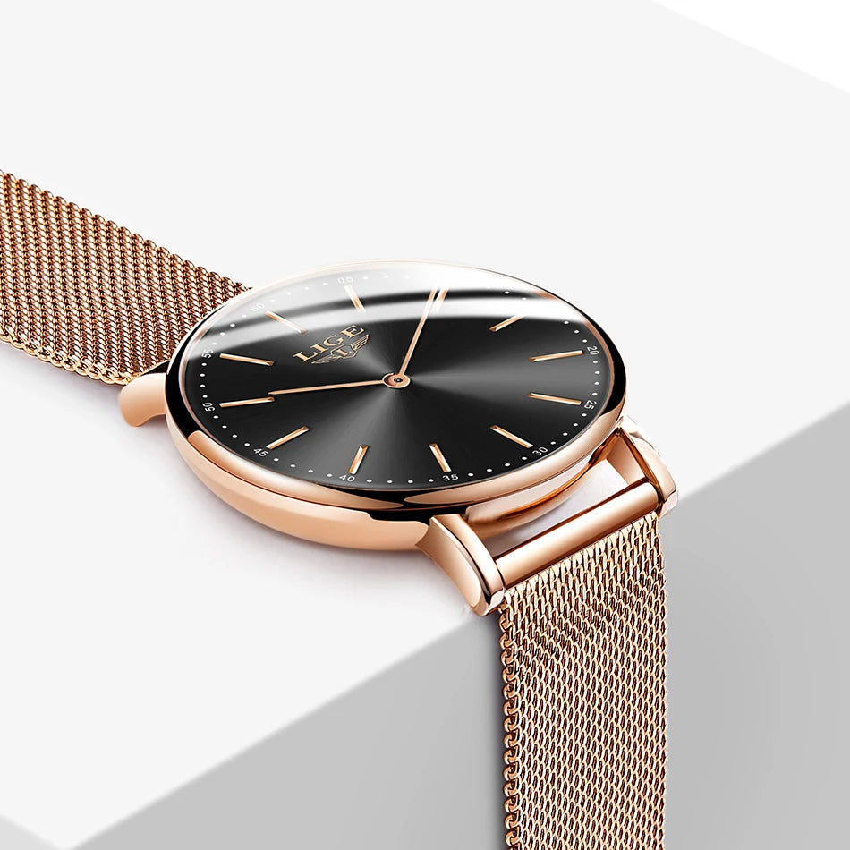 2023 LIGE New Rose Gold Women Watch Business Quartz Watch Ladies Top Brand Luxury Female Wrist Watch Girl Clock Relogio Feminin