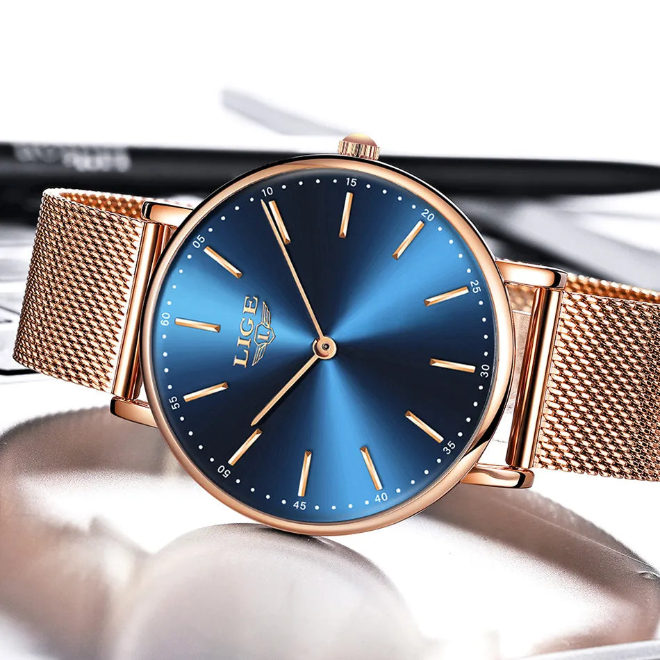 2023 LIGE New Rose Gold Women Watch Business Quartz Watch Ladies Top Brand Luxury Female Wrist Watch Girl Clock Relogio Feminin