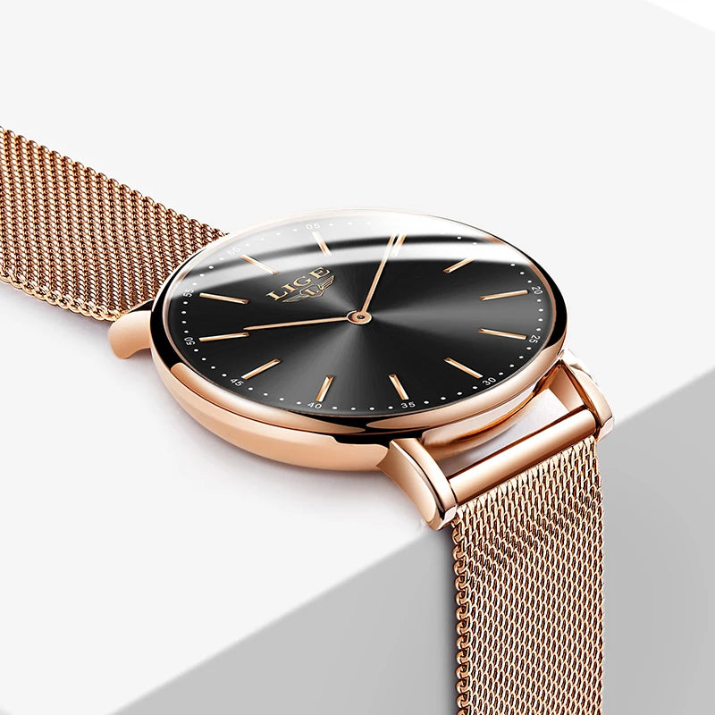 2023 LIGE New Rose Gold Women Watch Business Quartz Watch Ladies Top Brand Luxury Female Wrist Watch Girl Clock Relogio Feminin