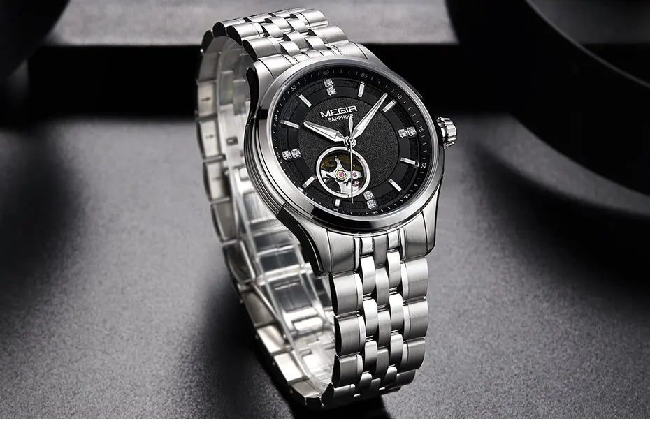 MEGIR Men's Stainless Steel Mechanical Watches Luxury Hand Wind Wristwatch Top Brand Relogios Masculino Clock Waterproof 62055