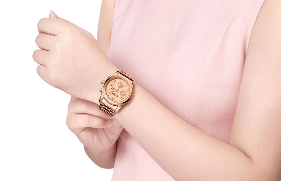 Megir Ladies Watch Chronograph Quartz Watches Women Top Brand Luxury Rose Gold Wristwatch Relogio Feminino часы женские 2057