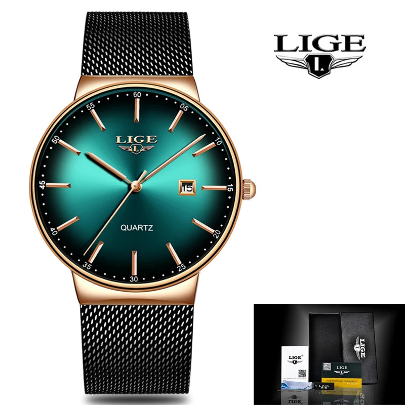 LIGE Sports Date Mens Watches Top Brand Luxury Waterproof Fashion Cool Watch Men Ultra Thin Dial Quartz Watch Relogio Masculino