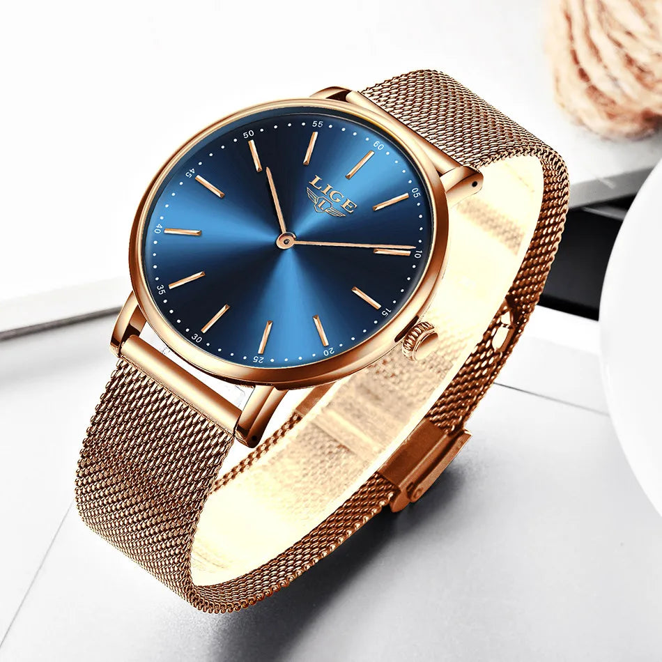 2023 LIGE New Rose Gold Women Watch Business Quartz Watch Ladies Top Brand Luxury Female Wrist Watch Girl Clock Relogio Feminin