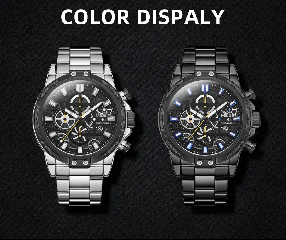 MEGIR 2019 Men's Business Quartz Watches Army Sports Chronograph Wristwatch Man Top Brand Luxury Relogios Masculinos 2108 Black