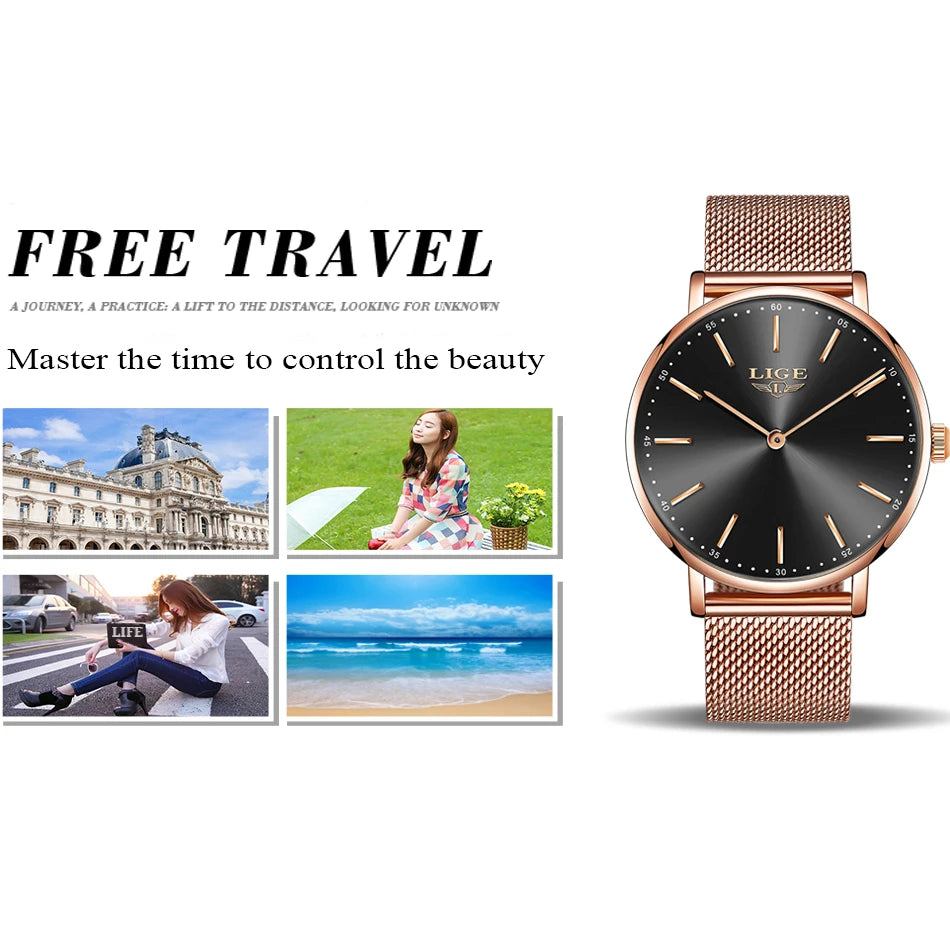 2023 LIGE New Rose Gold Women Watch Business Quartz Watch Ladies Top Brand Luxury Female Wrist Watch Girl Clock Relogio Feminin