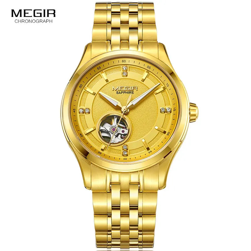 MEGIR Men's Stainless Steel Mechanical Watches Luxury Hand Wind Wristwatch Top Brand Relogios Masculino Clock Waterproof 62055