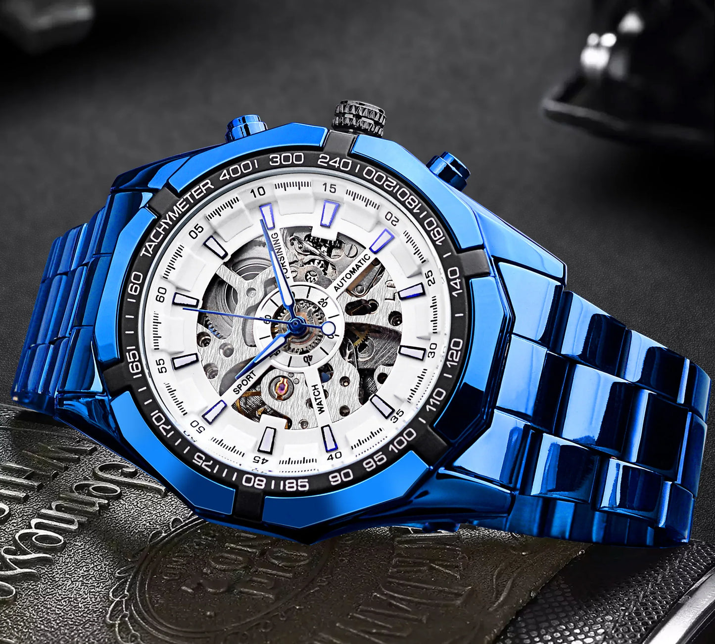 Forsining 2021 Stainless Steel Waterproof Mens Skeleton Watches Top Brand Luxury Transparent Mechanical Sport Male Wrist Watches