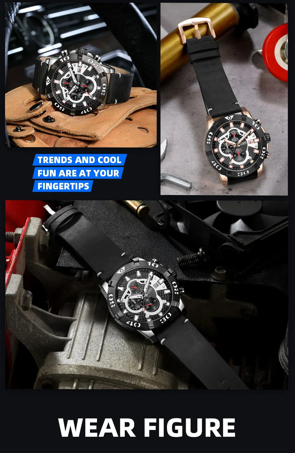 MEGIR Watches Men Fashion Leather Strap Chronograph Quartz Watch for Man Military Sport Waterproof Wristwatch Relogio Часы Reloj