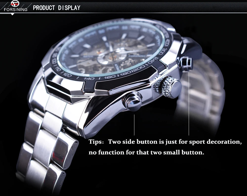 Forsining 2021 Stainless Steel Waterproof Mens Skeleton Watches Top Brand Luxury Transparent Mechanical Sport Male Wrist Watches