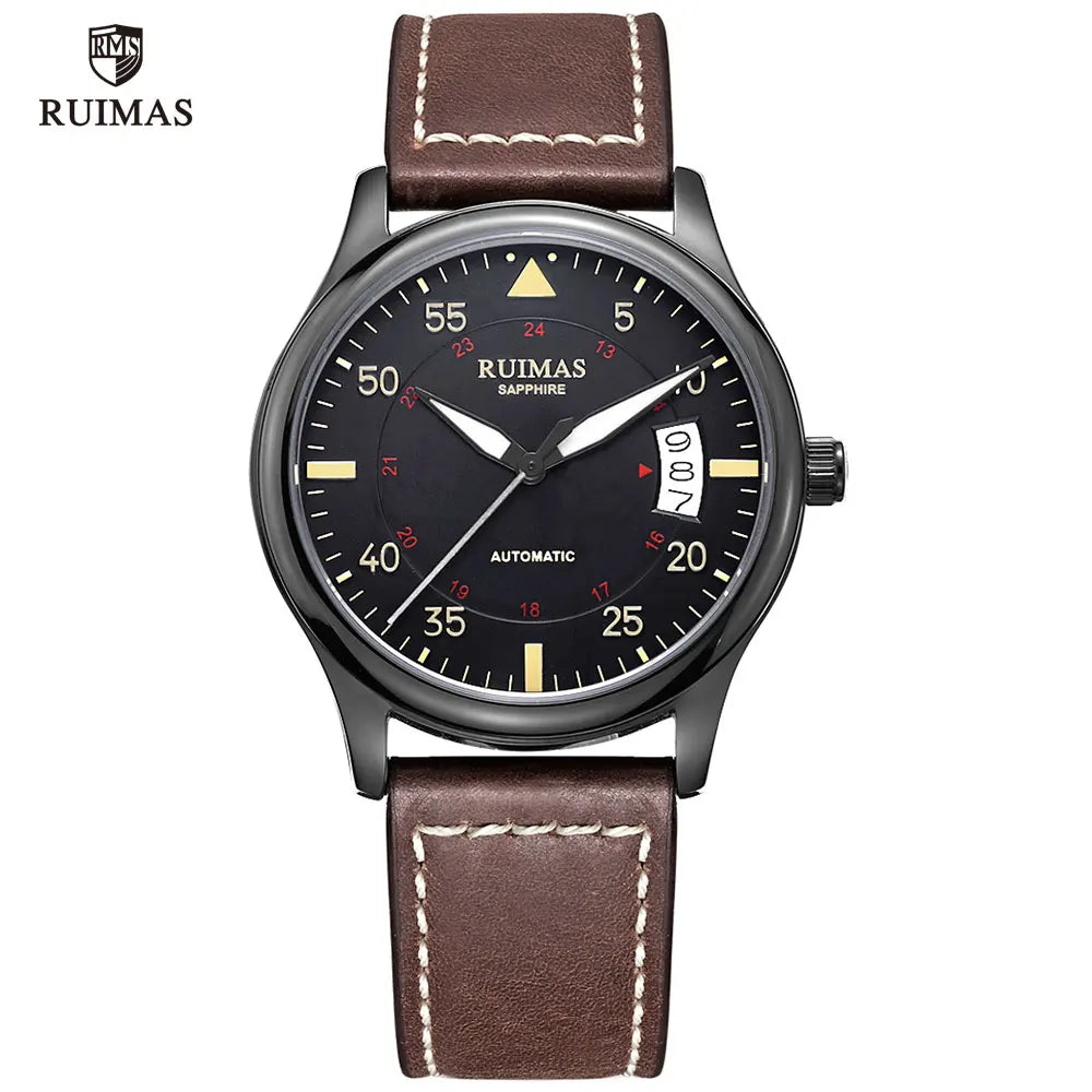 MEGIR & RUIMAS Army Sport Watches Men Leather Strap Waterproof Wristwatch Automatic Mechanical Watch Man Relogio Masculino Clock