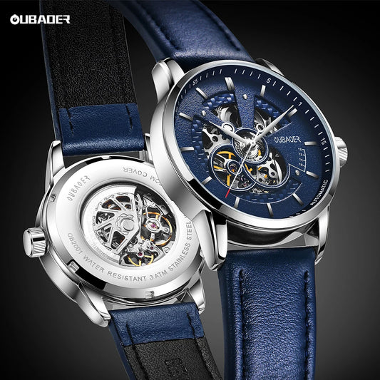 OUBAOER Mens Watches 2024 Mechanical Automatic Top Brand Luxury Tourbillon Self Winding Leather Sport  Wristwatch