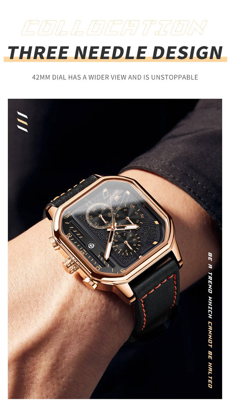 OLEVS New Quartz Watch for Men Chronograph Clock Waterproof Luminous Leather Strap Men's Wristwatch 42mm Dial Man Dress Watches