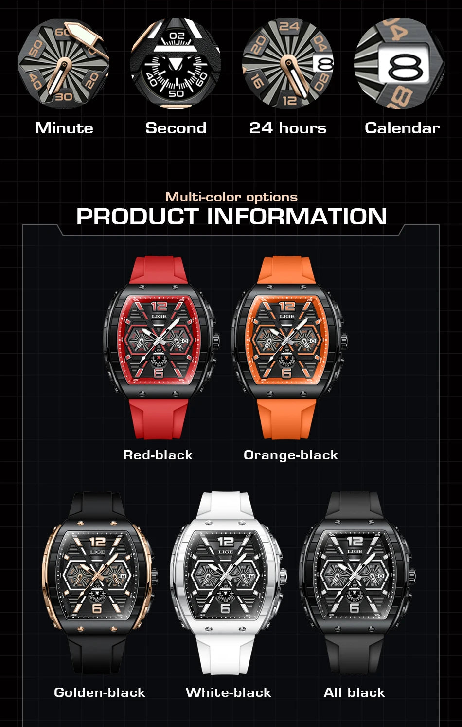 LIGE Luxury Waterproof Quartz Wristwatch Raise Wrist Luminous Men Watch Date Sports Silicone Clock Man Watches Relogio Masculino