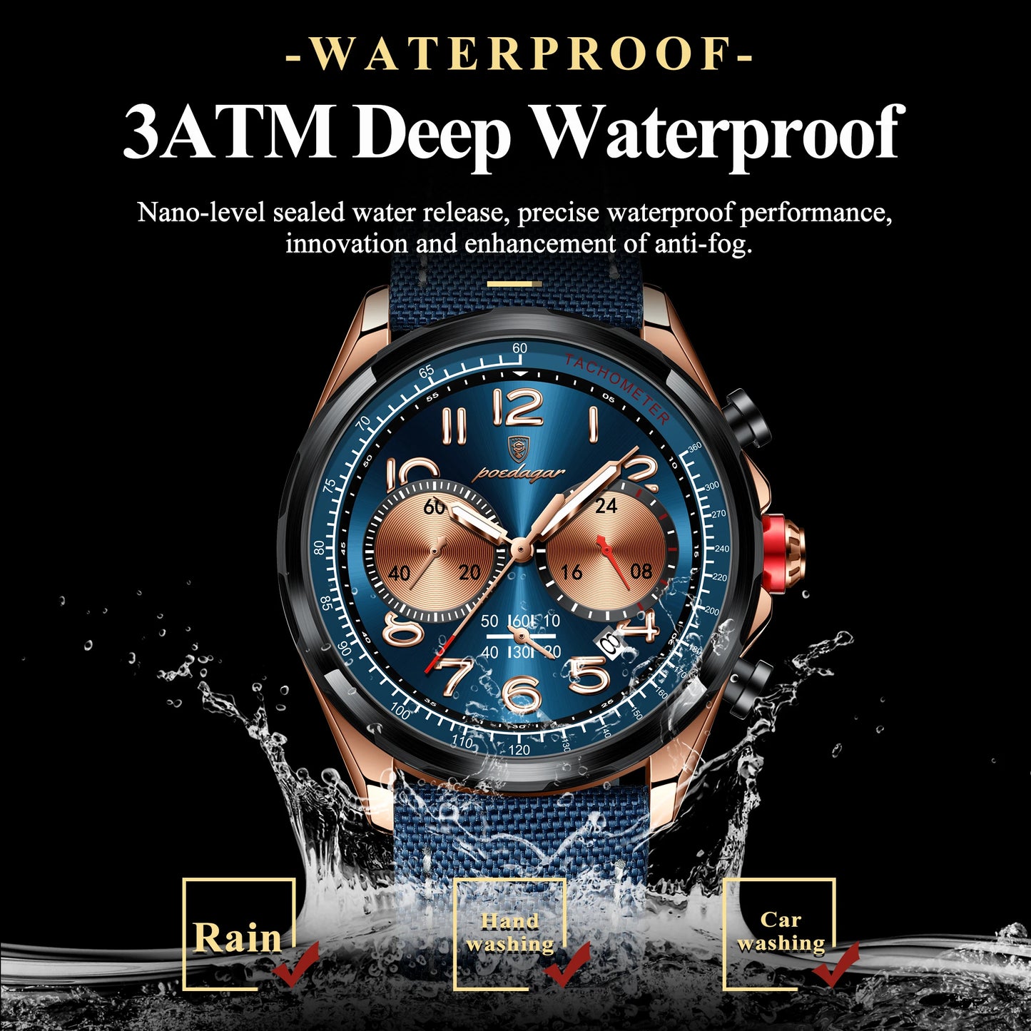 POEDAGAR Luxury Watch Men Quartz Nylon Leather Strap Man Wristwatch Waterproof Luminous Chronograph Date Men's Watches Reloj+box