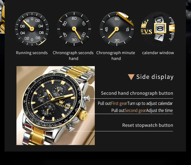 OLEVS Original Fashion Quartz Watch for Men Chronograph STOP WATCH Multi-function Waterproof Watches Classic Business Wristwatch