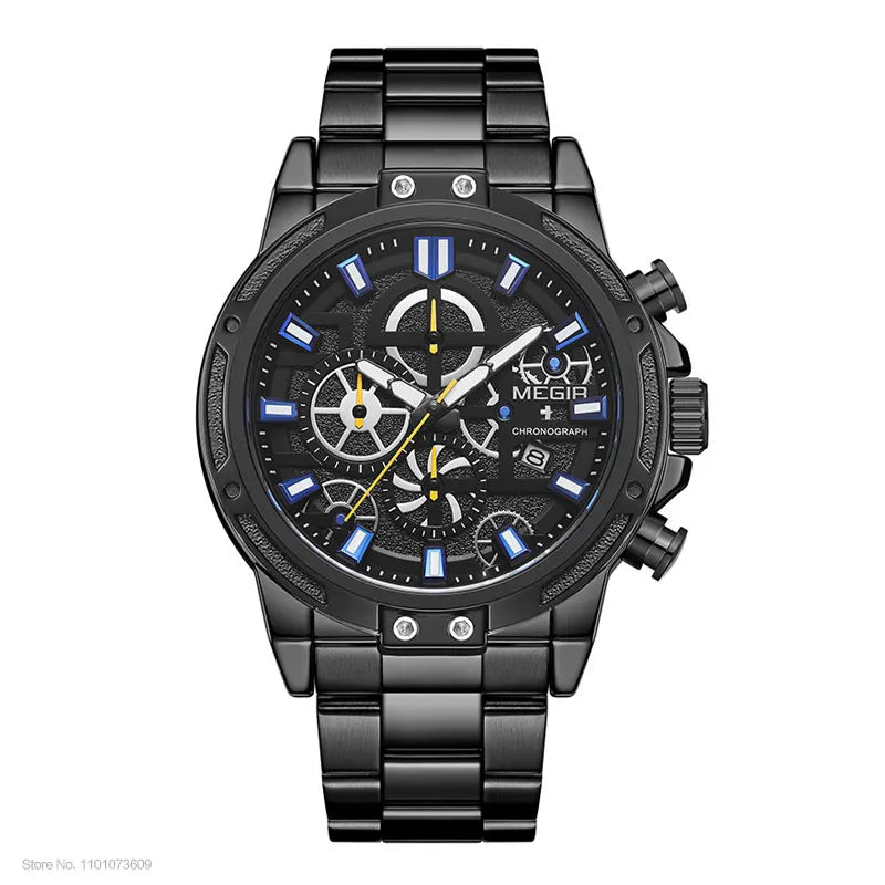 MEGIR 2019 Men's Business Quartz Watches Army Sports Chronograph Wristwatch Man Top Brand Luxury Relogios Masculinos 2108 Black