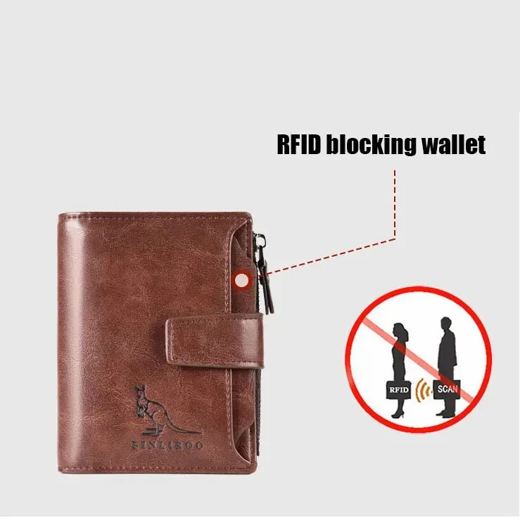 Men's Coin Purse Wallet RFID Blocking Man PU Leather Wallet Zipper Business Card Holder Money Bag Wallet Male