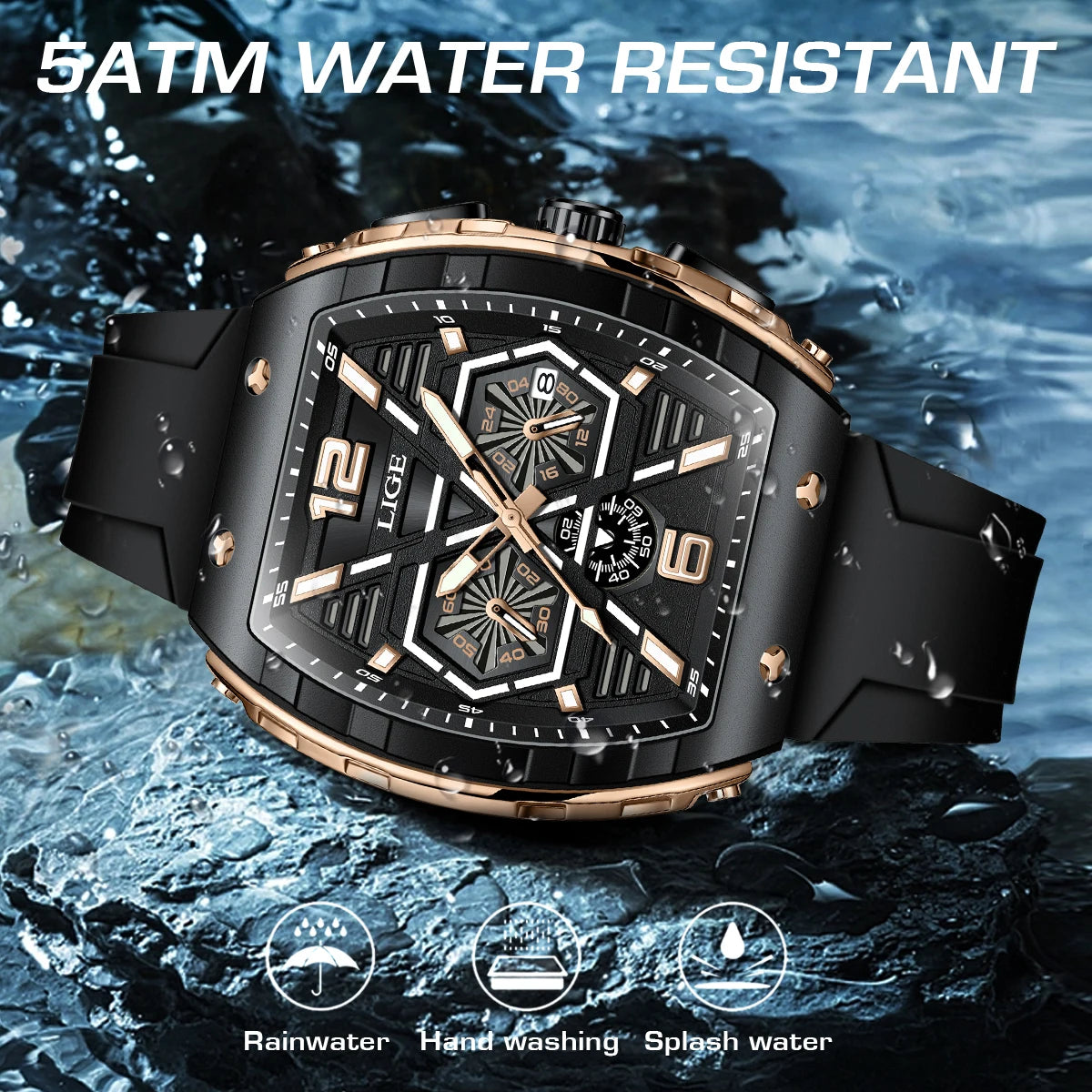 LIGE Luxury Waterproof Quartz Wristwatch Raise Wrist Luminous Men Watch Date Sports Silicone Clock Man Watches Relogio Masculino