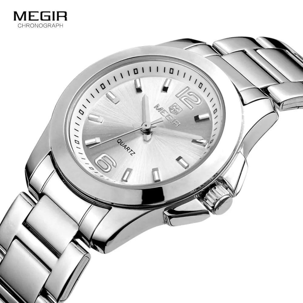 MEGIR Women's Simple Round Dial Quartz Watches Stainless Steel Waterproof Wristwatch for woman MS5006L