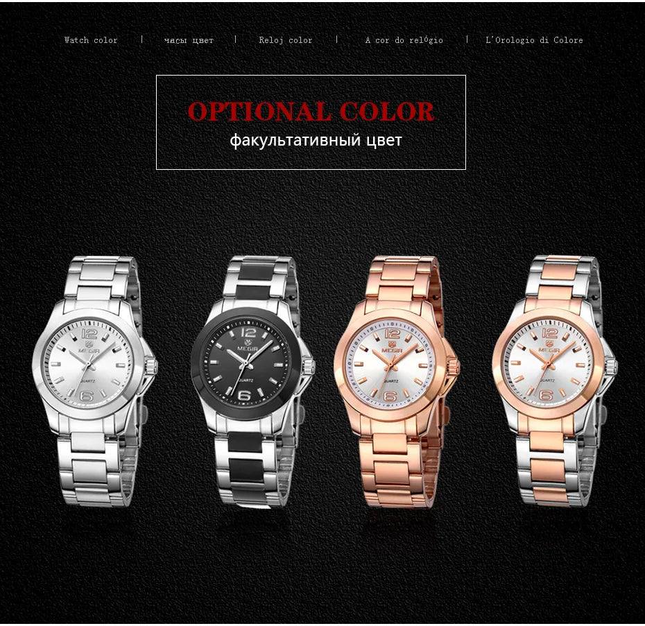 MEGIR Women's Simple Round Dial Quartz Watches Stainless Steel Waterproof Wristwatch for woman MS5006L