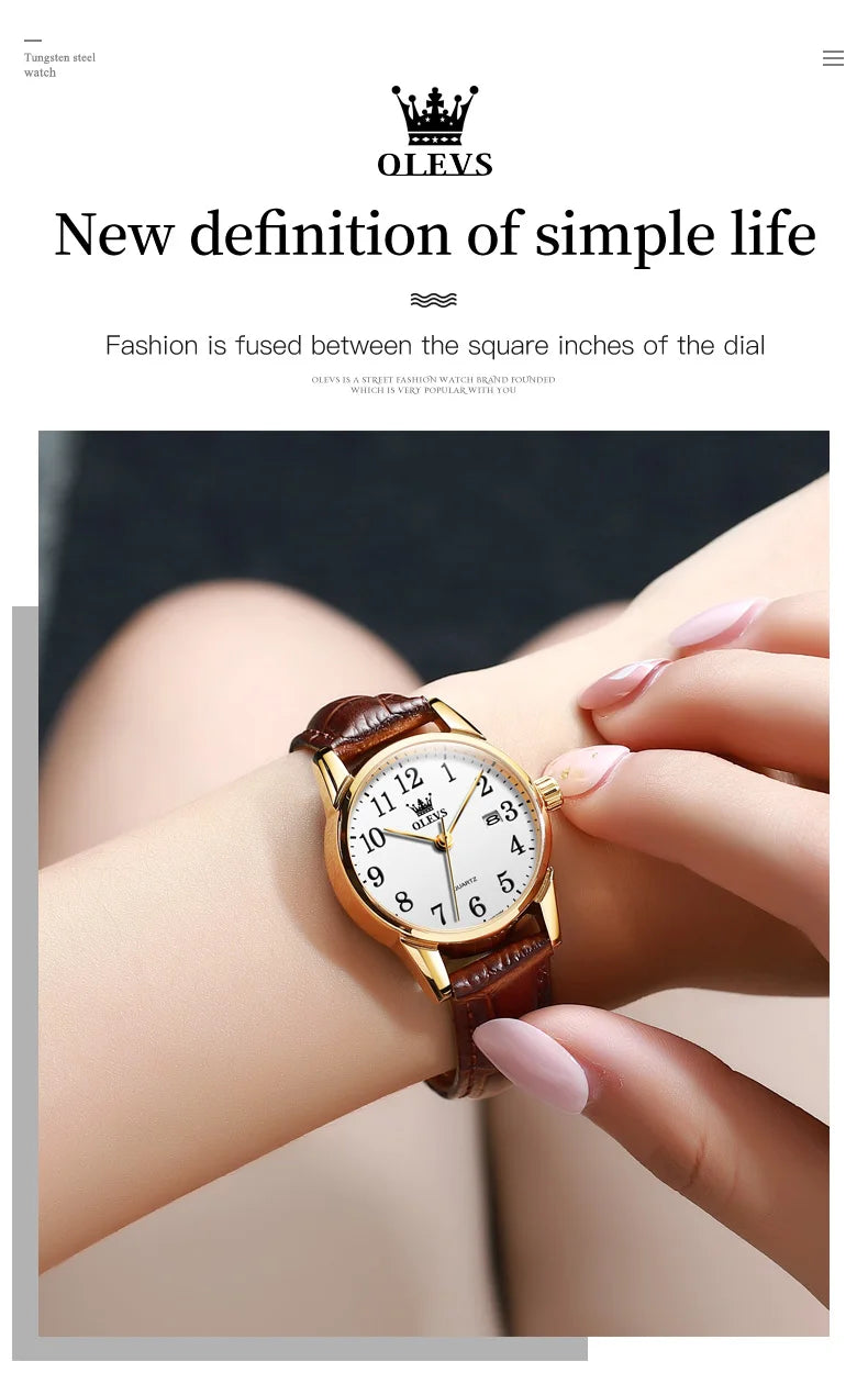 OLEVS Classic Quartz Watch for Women Brown Leather Strap Watch With Date Feature Digital Dial Waterproof Ladies Dress Wristwatch